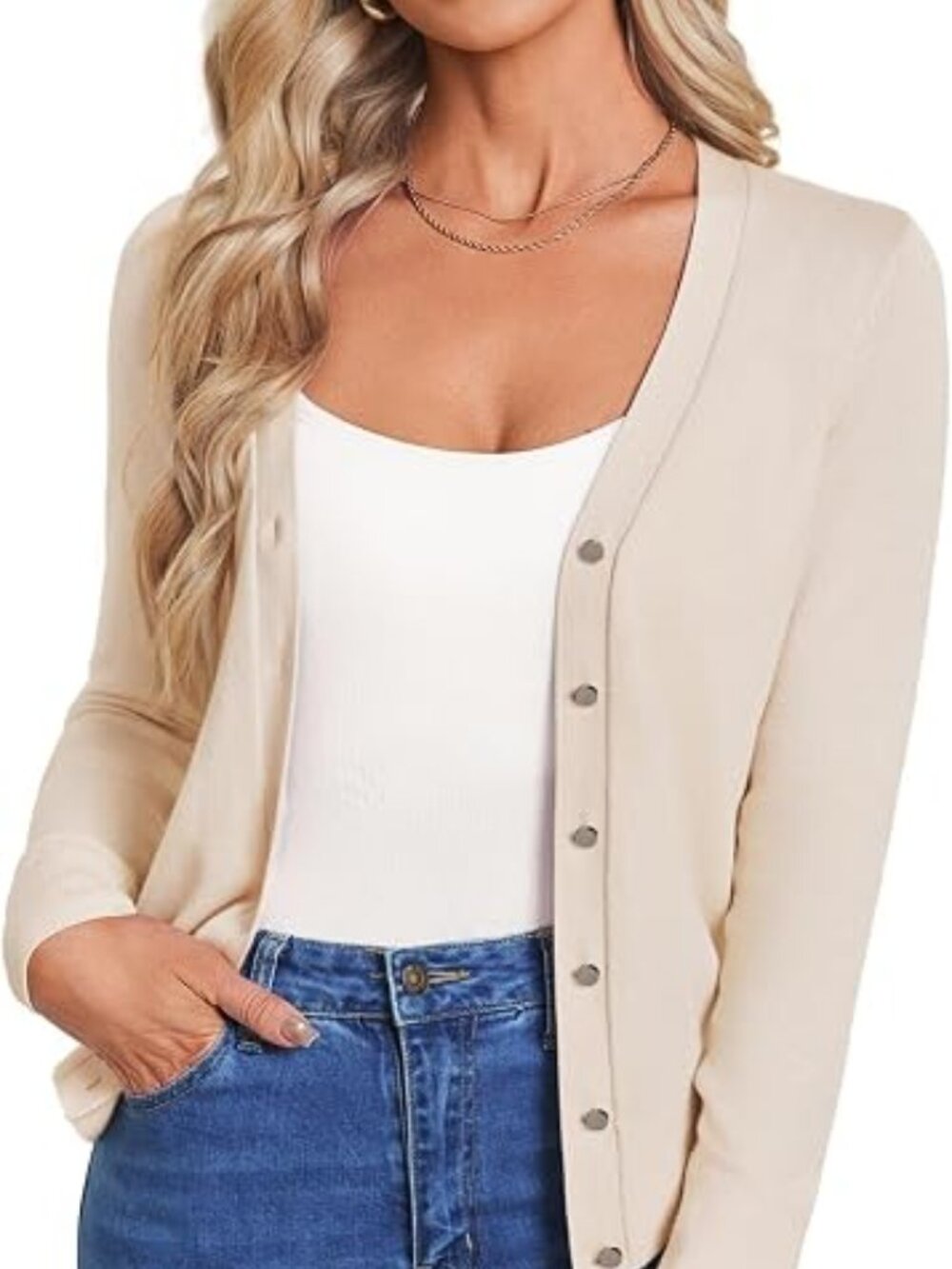 GRACE KARIN Apricot Beige Cardigan Sweater Button Front Size Large